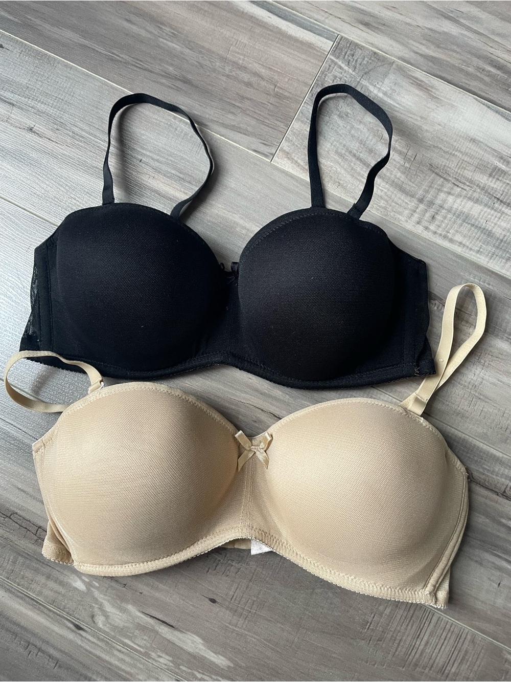 Penti Black Strapless Bra Size 32D + Free Nude Penti Bra 32D